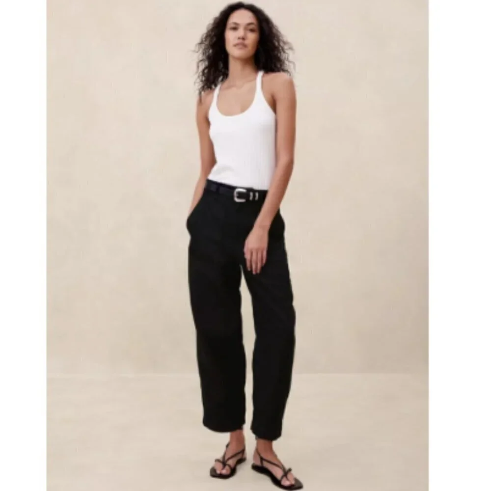 Banana Republic Mya Organic Cotton Linen Cargo Pants Black 4 Petite NWT RT$130